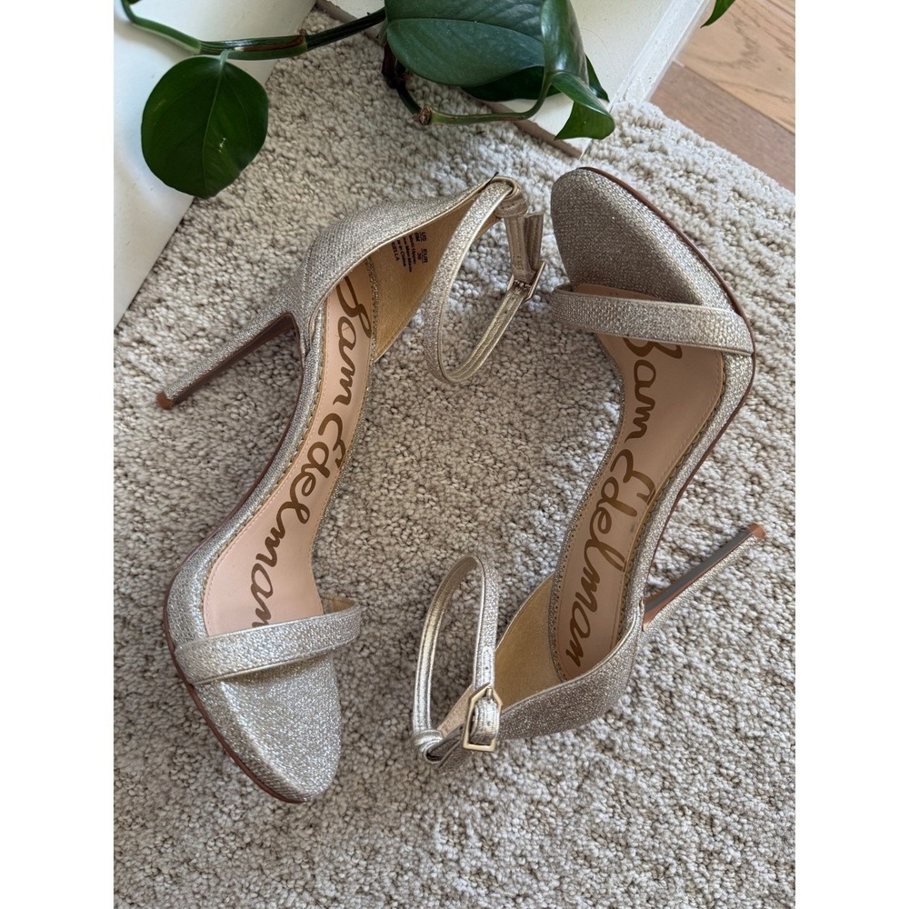 Sam Edelman Ariella Silver Glitter Ankle Strap Stiletto Heels Sandals 6 - Picture 2 of 8